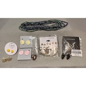 Costume Jewelry 10+ Lot: Pierced Earrings One Ring, Necklaces, New & Preloved,
